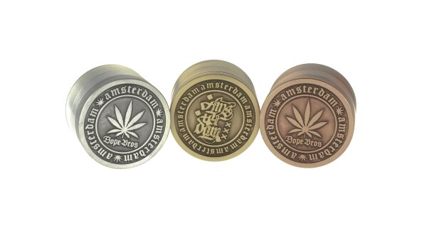 Pollinator Metallgrinder "Dope Bros" "Amsterdam" D:63mm - Mixed (Gold, Silber, Kupfer)