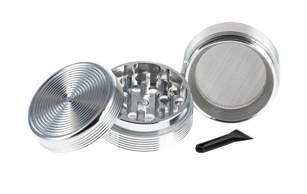 Metallgrinder "Ripped" Pollinator/Sieb H:33mm D:35mm - Silber