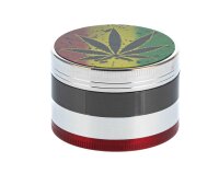 Pollinator Grinder - Glitzer Hanfblatt - D:50mm H:35mm - Rasta Farben