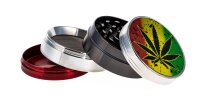 Pollinator Grinder - Glitzer Hanfblatt - D:50mm H:35mm - Rasta Farben