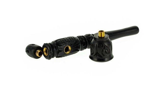 Holzpfeife / Kawumm verziert L:13cm  - Schwarz