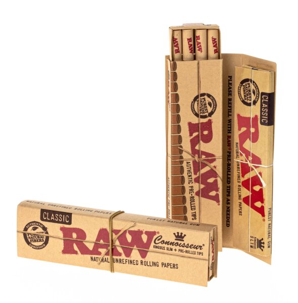 RAW Classic Connoisseur - unbleached - King Size Slim - 32 Blättchen + 24 vorgerollte Filtertips