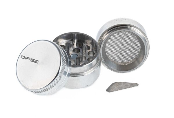 Pollinator Alugrinder "Dipse-Logo" 4 tlg. H:36mm D:30mm - Silber