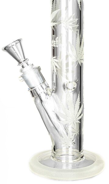 Glasbong Black Leaf "Hanfblatt Glow" H:35cm WS:7mm NS:14,5/18,8mm