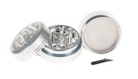 Alugrinder + Pollinator/Sieb incl. Sichtfenster 4tlg. D: 50mm  H: 40mm, CNC, silber