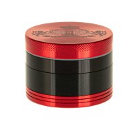 Alugrinder "Amsterdam " D: 55mm Pollinator/Sieb  H: 40mm, CNC, 4-tlg. - Rot / Schwarz