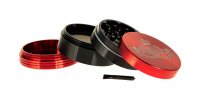 Alugrinder "Amsterdam " D: 55mm Pollinator/Sieb  H: 40mm, CNC, 4-tlg. - Rot / Schwarz