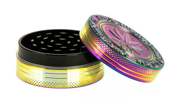 Grace Glass Amsterdam  Grinder - Leaf & Amsterdam Schriftzug - Rainbow - D:50mm