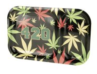 Rolling Tray - Schwarz mit Hanfblatt in bunt...