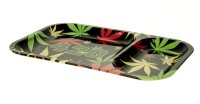 Rolling Tray - Schwarz mit Hanfblatt in bunt...