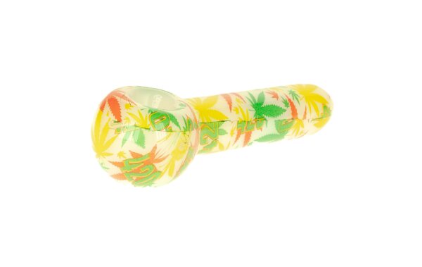 Purpfeife aus Glas - Rasta Weed Leaves - Bunt - L:12,5cm