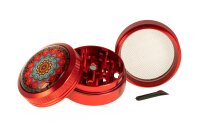 Black Leaf - Pollinator Grinder 4tlg. H:48mm D:50mm "Mandala" mit Glaskuppel - Rot