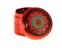 Black Leaf - Pollinator Grinder 4tlg. H:48mm D:50mm "Mandala" mit Glaskuppel - Rot