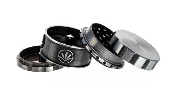 Pollinator Grinder "Industrial Hanfblatt" D:50mm - Silber/Schwarz