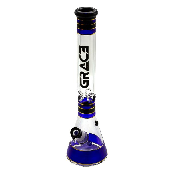 Grace Glass Glasbong 18,8er auf 14,5er - Beaker Classic Blue - H:45cm D:50mm WS:7mm - Blau/Schwarz -