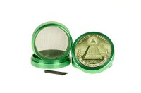 Black Leaf Pollinator Grinder mit Bild - Illuminaten Pyramide - D:50mm H:40mm - Grün