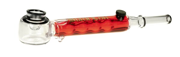 Black Leaf Glaspfeife/Glasvaporizer 2tlg. - L: 15cm Farbe: Rot/Blau - ink. Glassieb