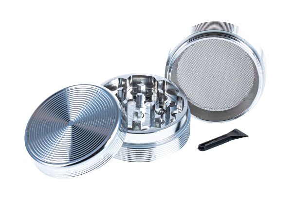 Metallgrinder "Ripped" Pollinator/Sieb H:37mm D:45mm - Silber