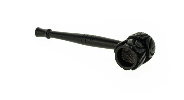 Purpfeife aus Holz Farbe: Schwarz L:12cm verziert