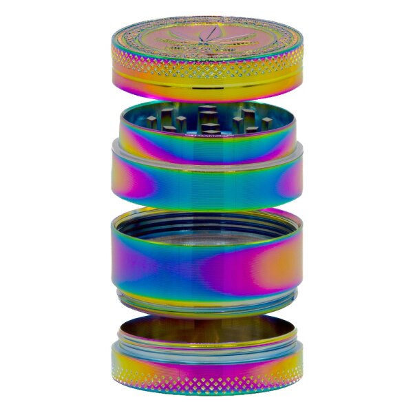 Grace Glass Pollinatorgrinder 4tlg. - Rainbow Hanfblatt+Amsterdam Schriftzug - D:40mm H:35mm