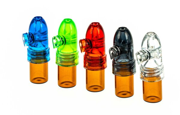 Dosierer/Portionierer Acryl - dunkle Flasche, mittel - versch. Fraben - L:5,5cm