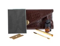 Nasen Set in Lederetui m. Goldfarbenem Besteck
