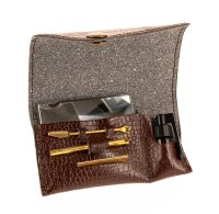 Nasen Set in Lederetui m. Goldfarbenem Besteck