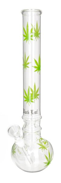 Black Leaf Glasbong 14,5er - Old School Hanfblätter Aufdruck (Runder Bauch) - H:35cm D:97/440mm WS:3