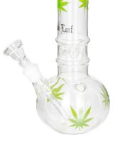 Black Leaf Glasbong 14,5er - Old School Hanfblätter Aufdruck (Runder Bauch) - H:35cm D:97/440mm WS:3