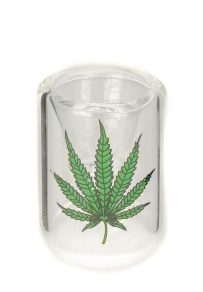 Purpfeife aus Glas - gerade - Hanfblatt Aufdruck - L:10cm