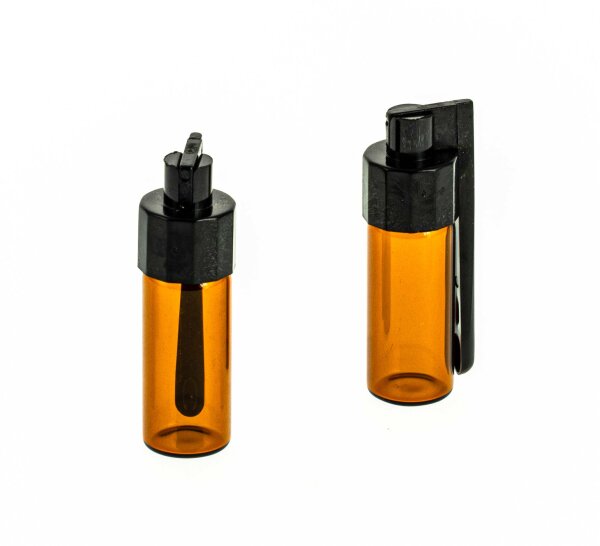 Pulverflasche mit Löffel  H:5,1cm (außen am Deckel) - Groß - Braunglas