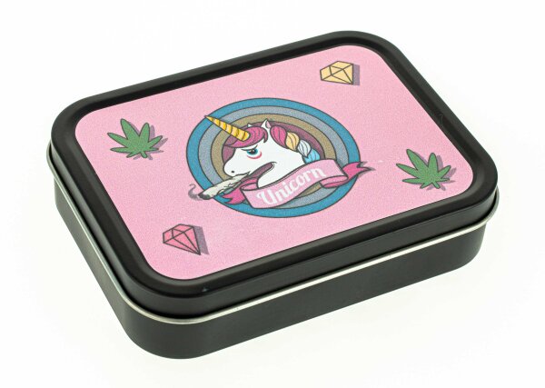 Metalldose - Einhorn - 112x82x26mm - Schwarz mit Aufkleber