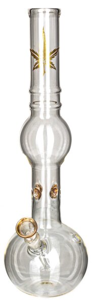 Greenline Glasbong  14,5er - H:39cm D:40mm  - mit Hanfblatt - ICE