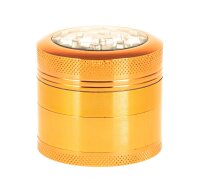 Alugrinder + Pollinator/Sieb incl. Sichtfenster 4tlg. D: 50mm  H: 40mm, CNC, orange