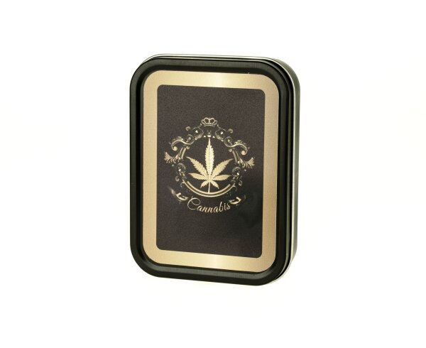 Metalldose - Hemp Gold - 112x82x26mm - Schwarz mit Aufkleber