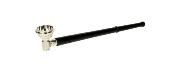 Purpfeife aus Holz Schwarz mit großem Metallkopf verziert L:23cm Kopf D:15-22mm