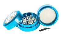 Alugrinder + Pollinator/Sieb incl. Sichtfenster 4tlg. D: 50mm  H: 40mm, CNC, hellblau