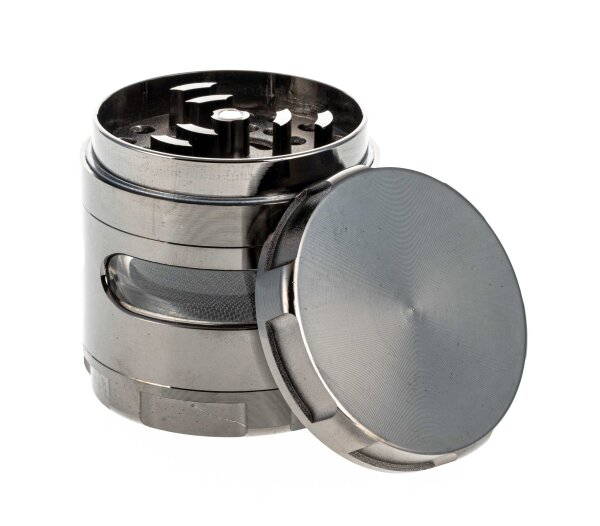 Pollinator Grinder - D:62mm H:63mm - herausnehmbares Sieb + Sichtfenster im Kräuterfach - Grau