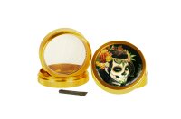 Black Leaf Pollinator Grinder mit Bild - Mexican Skull - D:50mm H:40mm - Gold