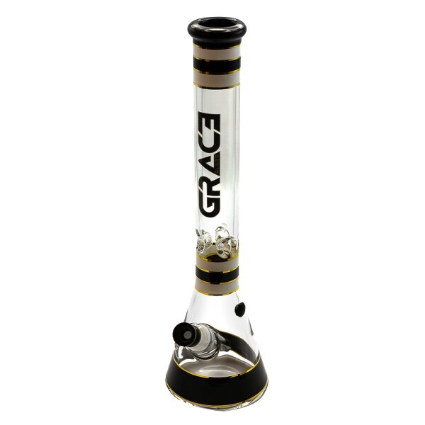 Grace Glass Glasbong 18,8er auf 14,5er - Beaker Classic Black - H:45cm D:50mm WS:7mm - Schwarz/Weiss