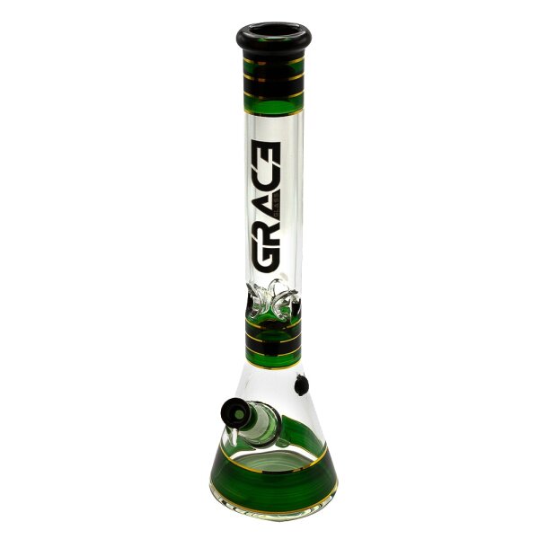 Grace Glass Glasbong 18,8er auf 14,5er - Beaker Classic Green - H:45cm D:50mm WS:7mm - Grün/Schwarz