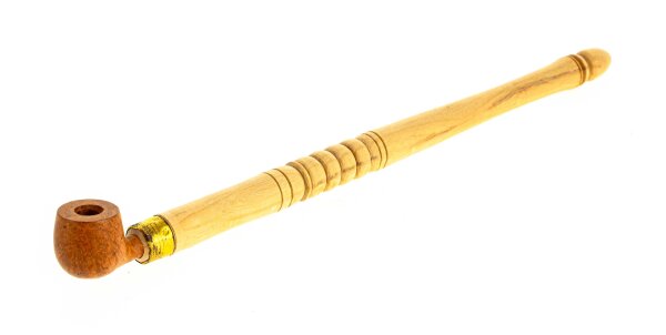 Purpfeife aus Olivenholz mit Bruyerkopf L:22,8cm