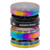 Grace Glass Pollinator Grinder - Amsterdam Schriftzug seitlich + Sichtfenster - D:63mm - Rainbow