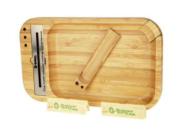 G-Rollz - Rolling Tray aus Bambus - 28x17cm - Rechteckig - mit Bauunterlage ink. Blättchen & Blättch