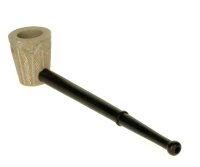 Purpfeife aus Holz Schwarz mit großem Steinkopf verziert L:17cm Kopf D:20mm