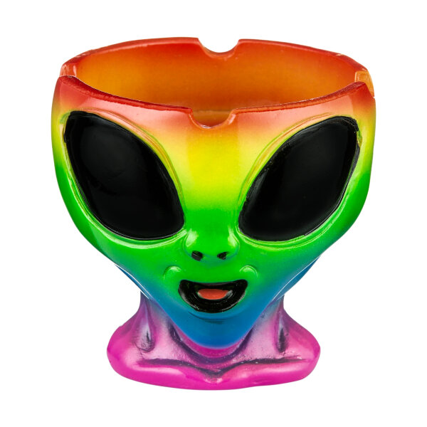 Alien Kopf Aschenbecher, mit Fuß, bunt - D:9cm