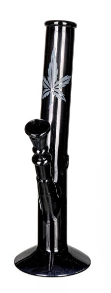 Black Artline Glasbong 14,5er - Zylinder Hanfblatt - H:26cm D:32mm - Schwarz