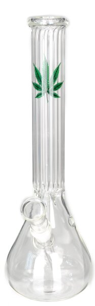 Amsterdam Glasbong 14,5er - mit Bauch, ohne Standfuß,mit Hanfblatt - H:39cm D:40mm - ICE