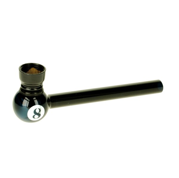 Glaspfeife Öl-Pfeife mit Steckkopf "8-Ball" L:12cm - Schwarz