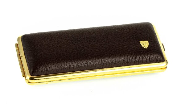Zigarettenetui extra lang "vom Hofe" mit Echtleder made in Germany - Schwarzbraun/Gold